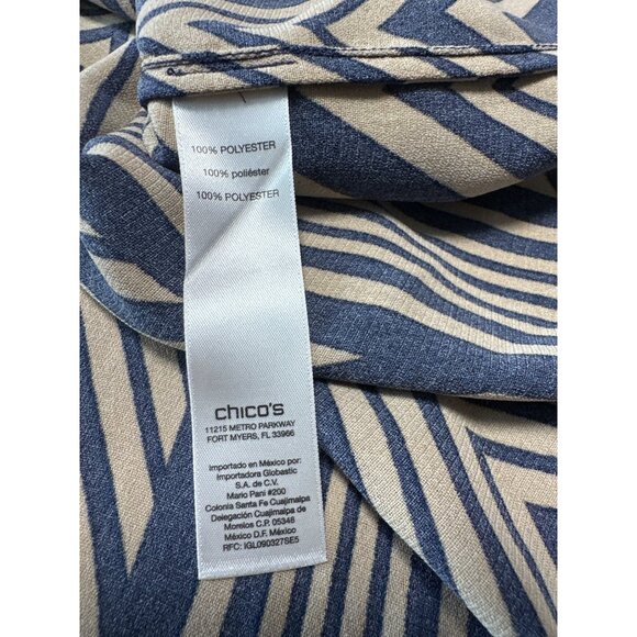 Chico's Chevron Print Navy & Beige  Zip Front 3/4 Sleeves Blouse Size 2 US L - Picture 8 of 9